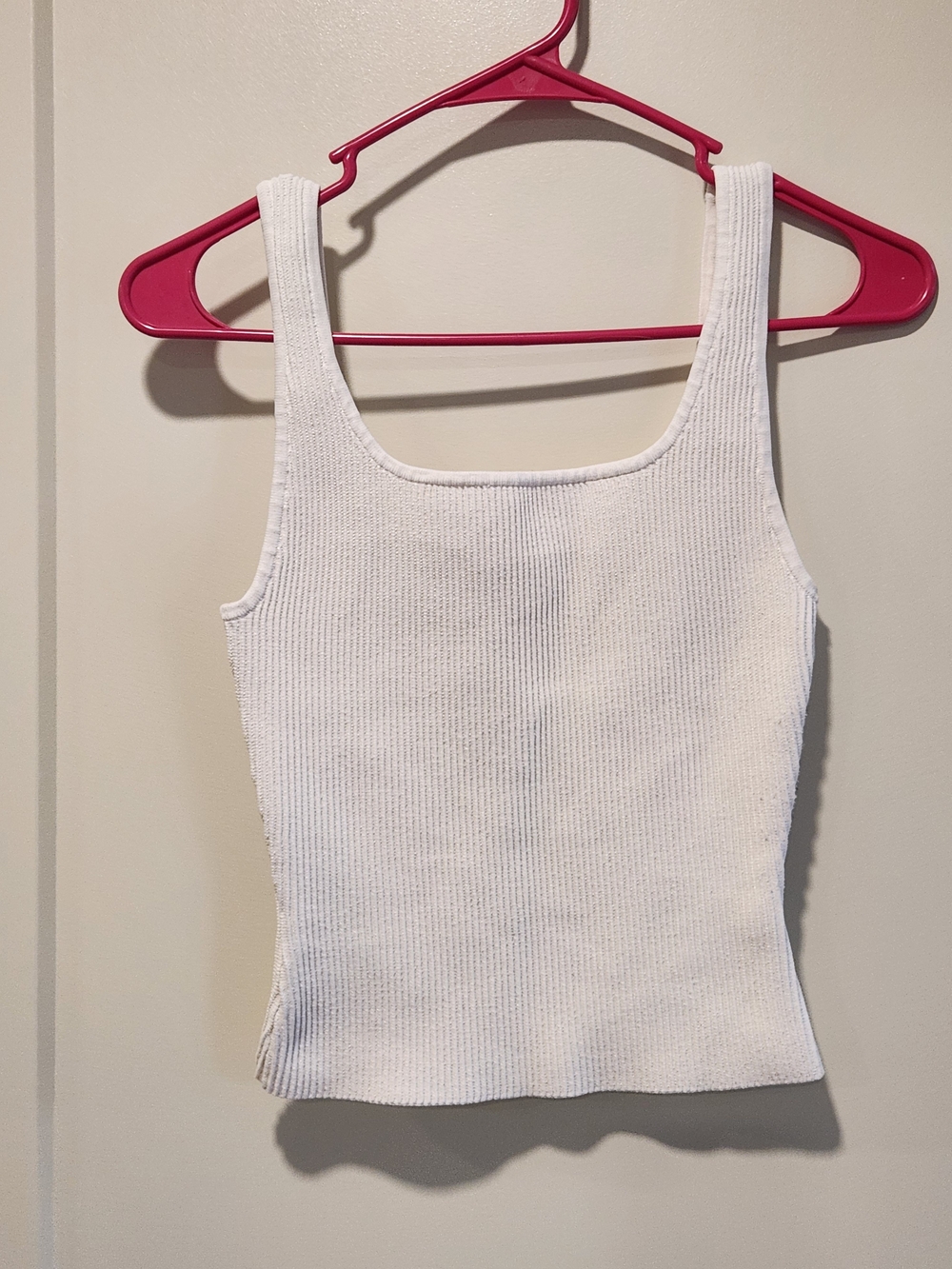 Aritzia BABATON White Sculpt Knit Ribbed Stretch Square Neck Tank Top SZ S